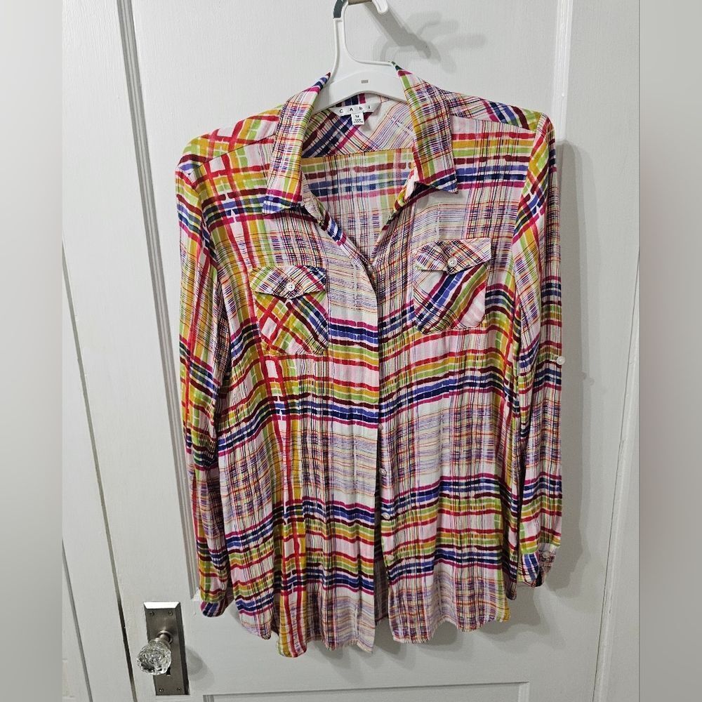 CAbi Multi-colored Button-down Blouse Size Medium